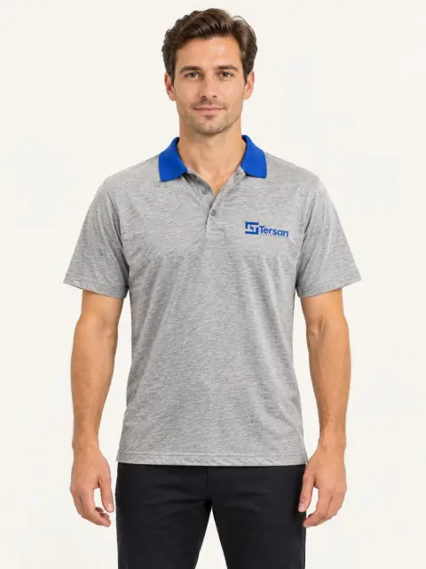Grey Marl Polo Shirt with Royal Blue Collar