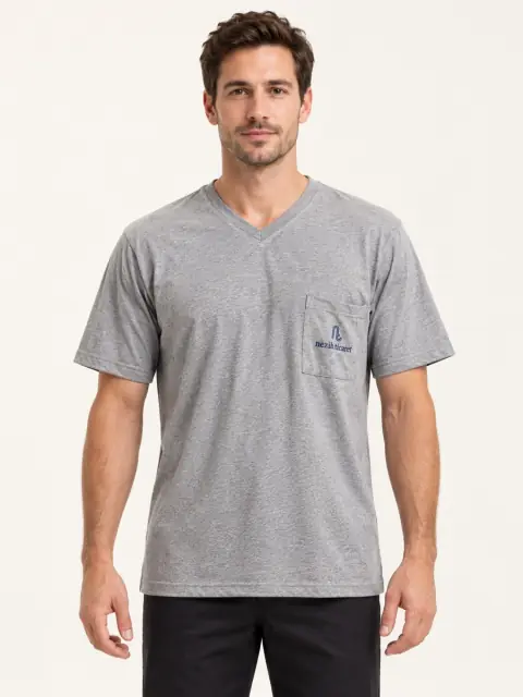 Grey Marl V-Neck Pocket T-Shirt