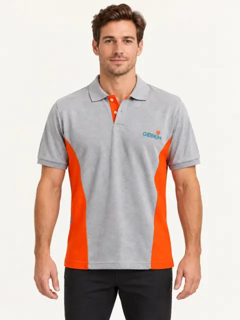 Grey-Orange Panelled Polo Shirt