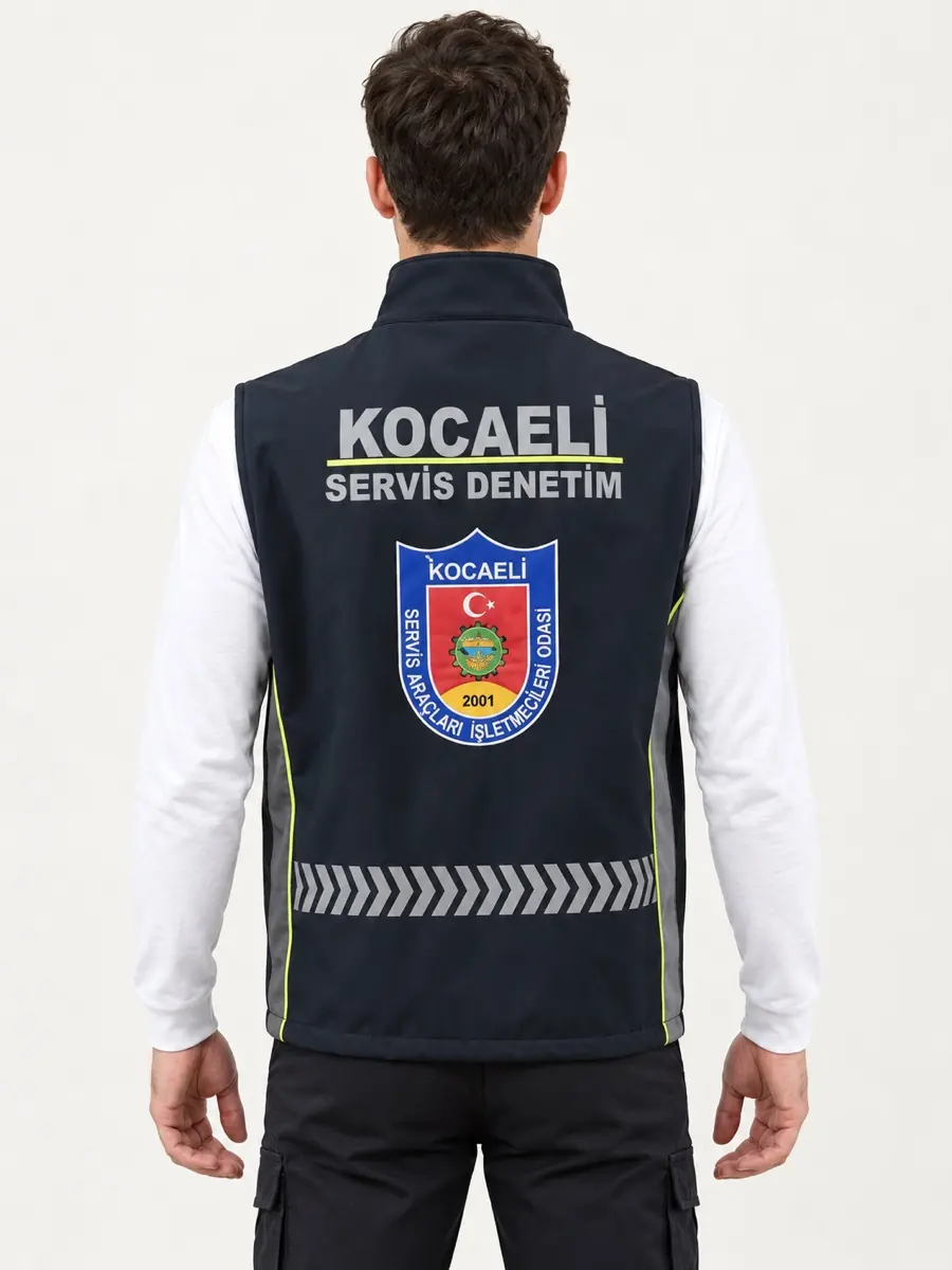 Lacivert Reflektif Denetim Yeleği — Arka görünüm