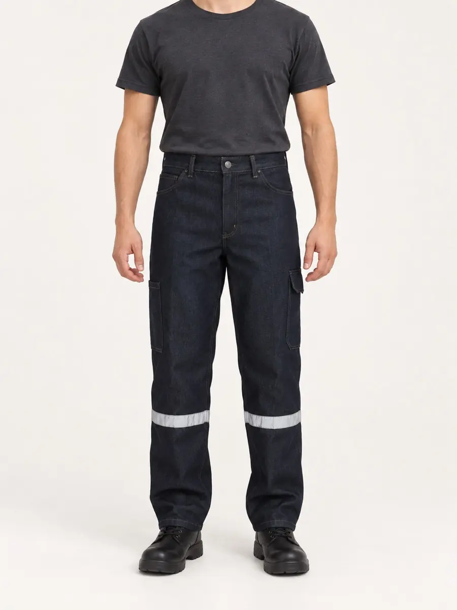 Koyu Denim Tek Bantlı İş Pantolonu — Ön görünüm