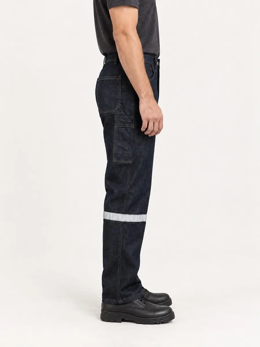 Koyu Denim Tek Bantlı İş Pantolonu — Yan görünüm
