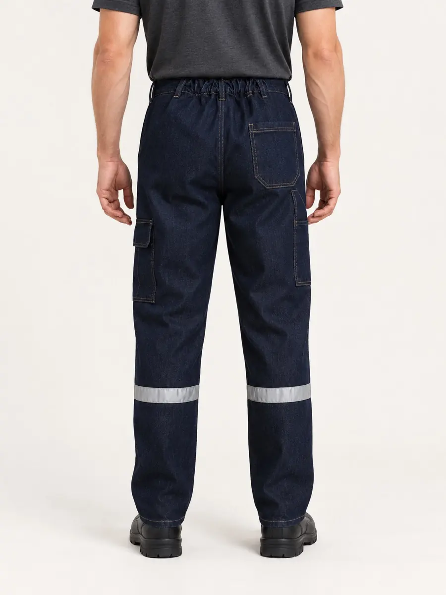 Lacivert Denim Tek Bantlı İş Pantolonu — Arka görünüm