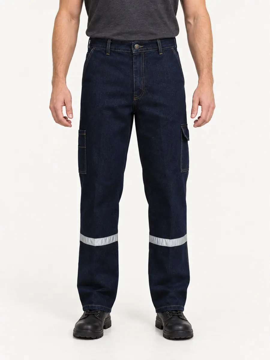Lacivert Denim Tek Bantlı İş Pantolonu — Ön görünüm