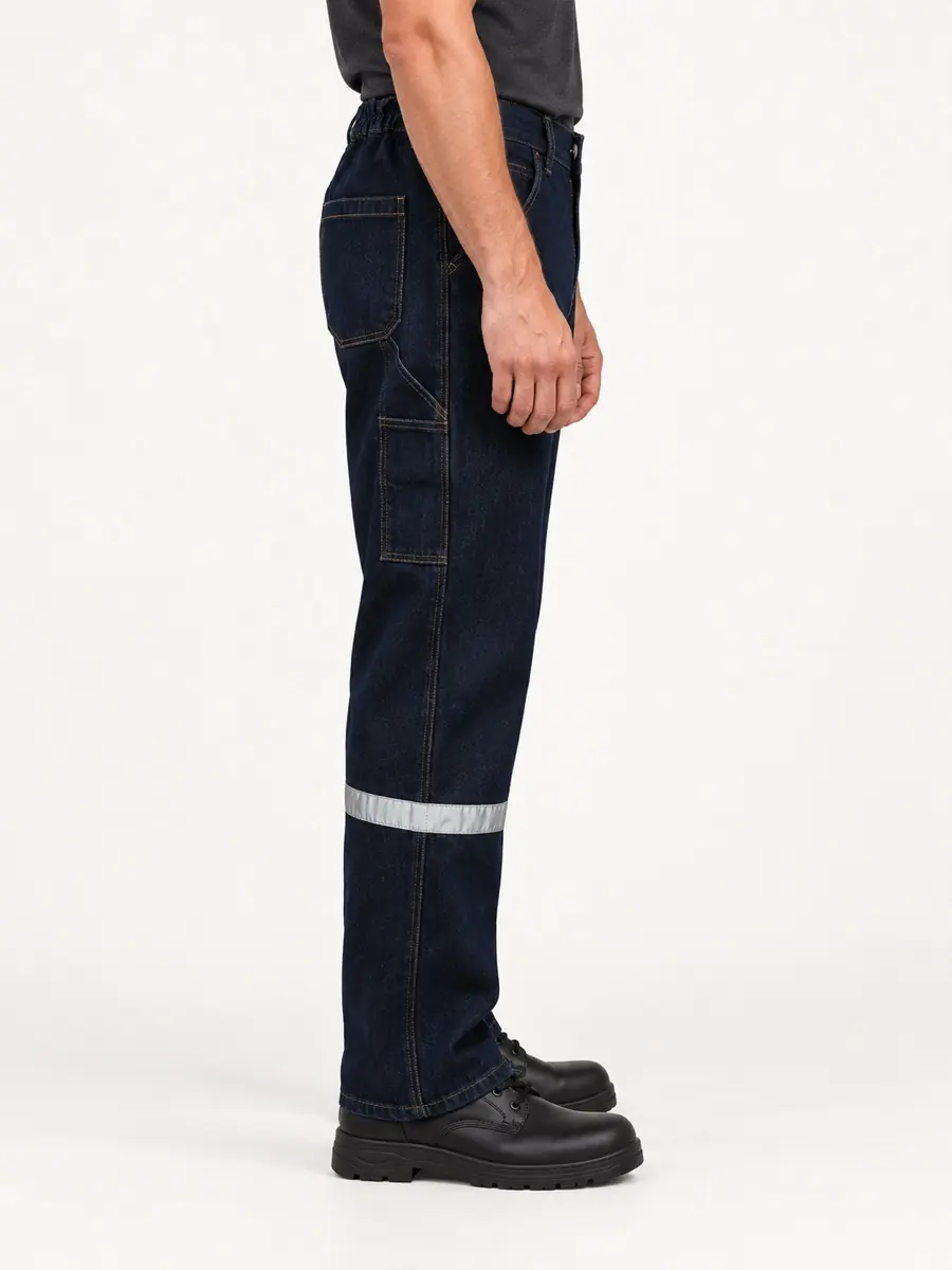 Lacivert Denim Tek Bantlı İş Pantolonu — Yan görünüm