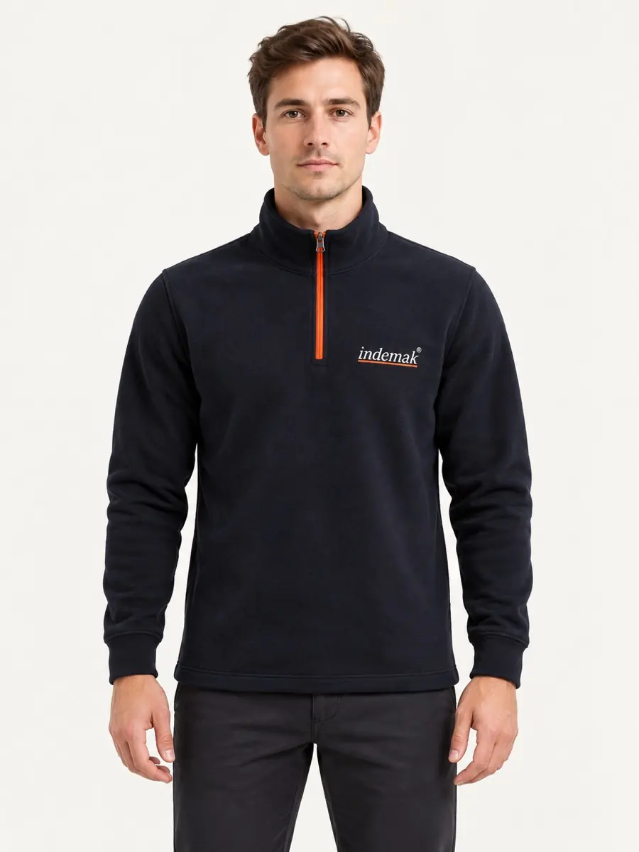 Lacivert Yarım Fermuarlı Sweatshirt — Ön görünüm