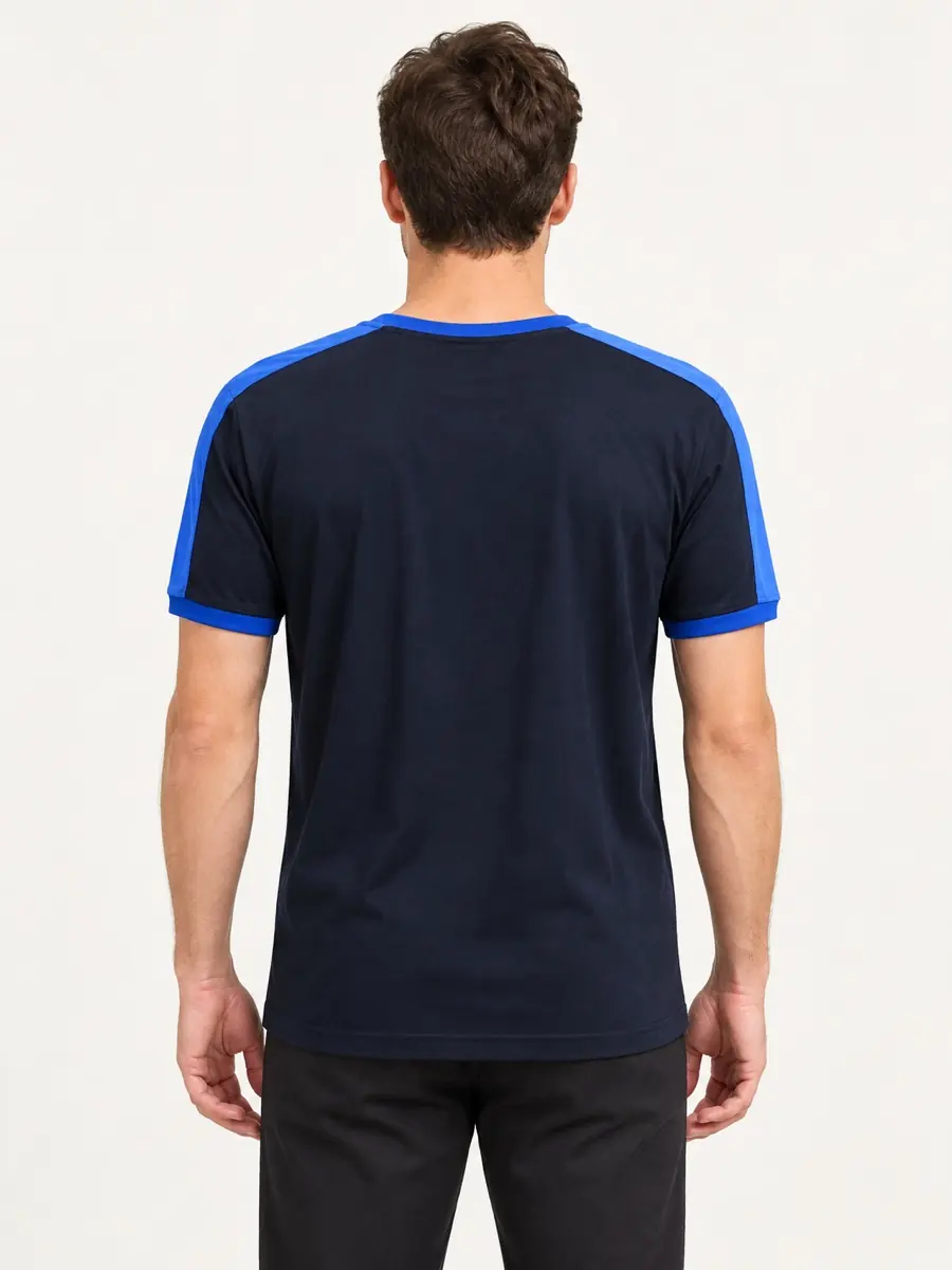 Lacivert-Saks Cepli Henley Yaka Tişört — Arka görünüm