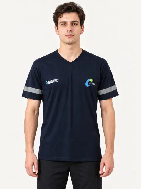 Navy Reflective V-Neck T-Shirt