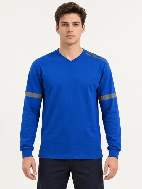 Royal Blue Reflective Long-Sleeve V-Neck T-Shirt