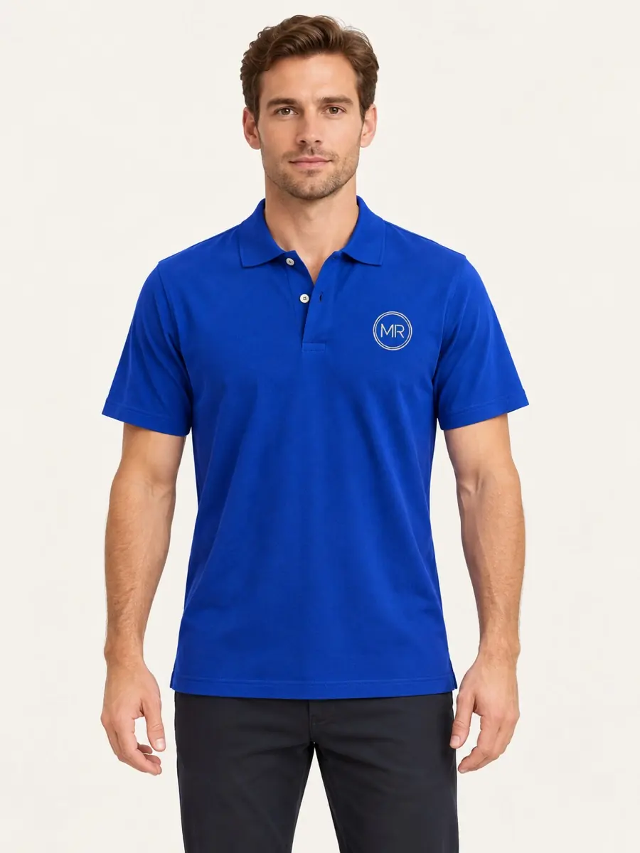 Saks Mavi Polo Yaka Tişört — Ön görünüm