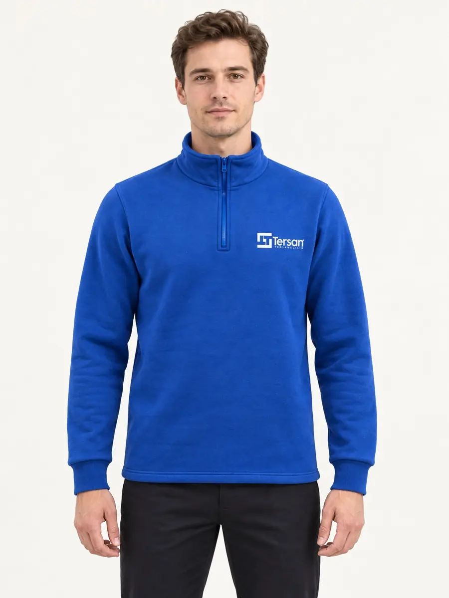 Saks Mavi Yarım Fermuarlı Sweatshirt — Ön görünüm