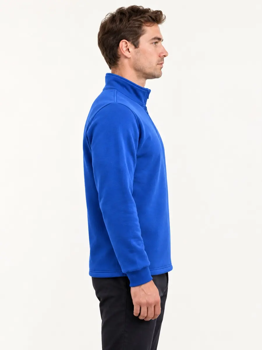 Saks Mavi Yarım Fermuarlı Sweatshirt — Yan görünüm