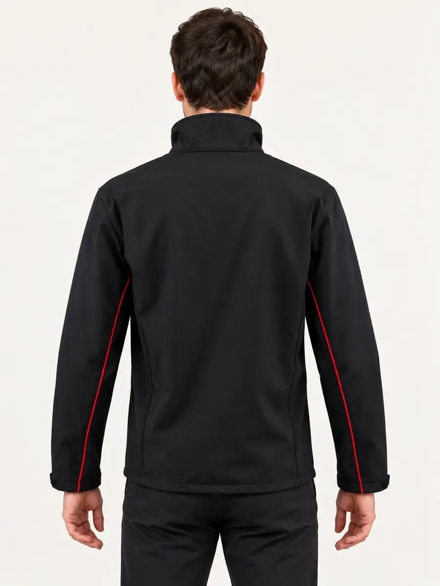 Siyah Kırmızı Biyeli Softshell Mont — Arka görünüm