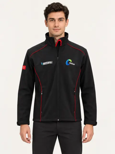 Siyah Kırmızı Biyeli Softshell Mont