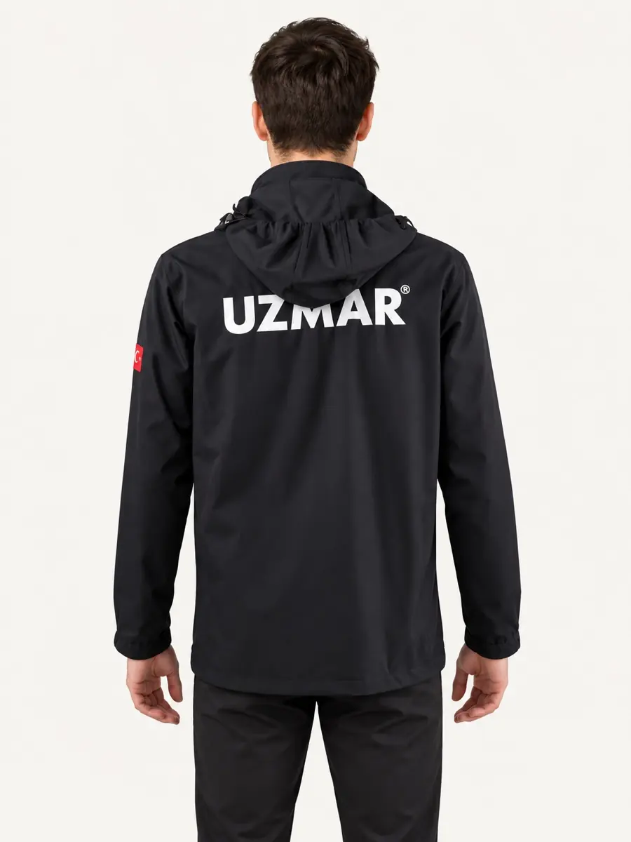 Siyah Kapüşonlu Softshell Mont — Arka görünüm