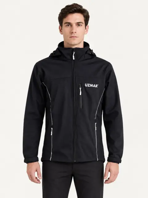 Siyah Kapüşonlu Softshell Mont