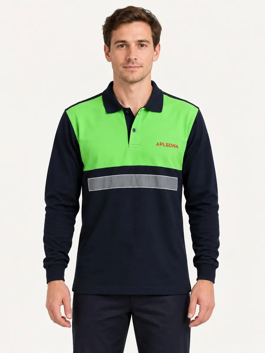 Fosforlu Yeşil-Lacivert Reflektif Polo — Ön görünüm