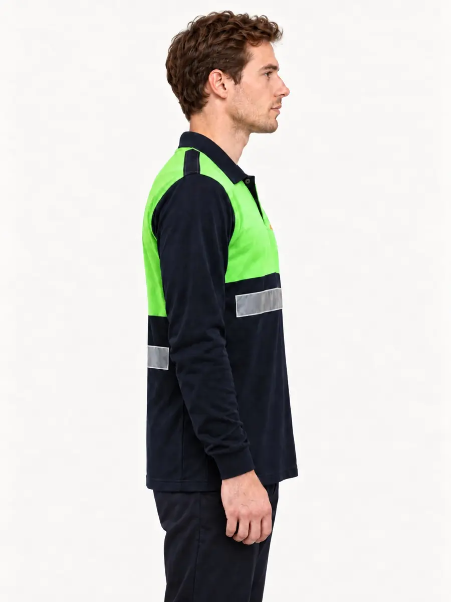 Fosforlu Yeşil-Lacivert Reflektif Polo — Yan görünüm