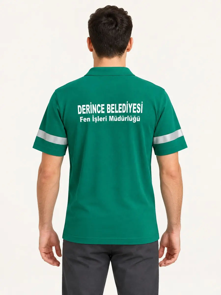 Yeşil Reflektif Polo Yaka Tişört — Arka görünüm
