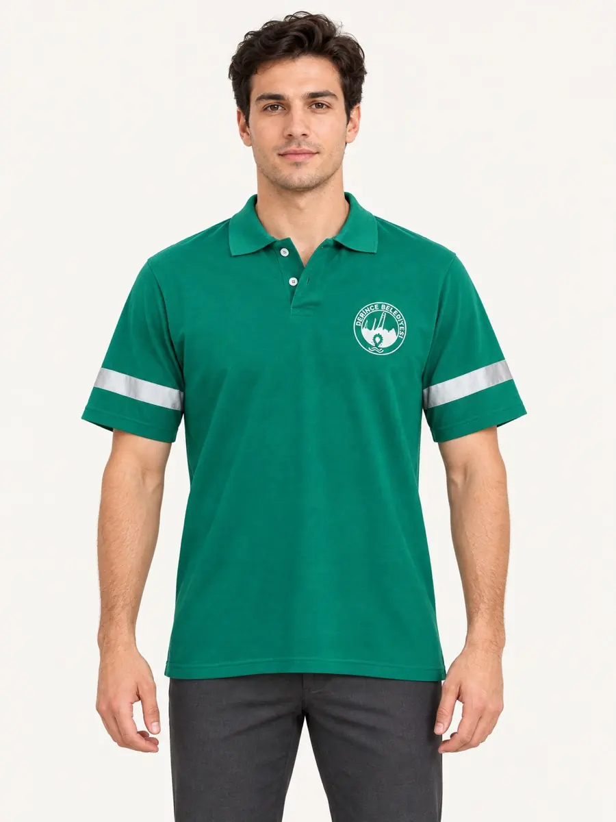 Yeşil Reflektif Polo Yaka Tişört — Ön görünüm