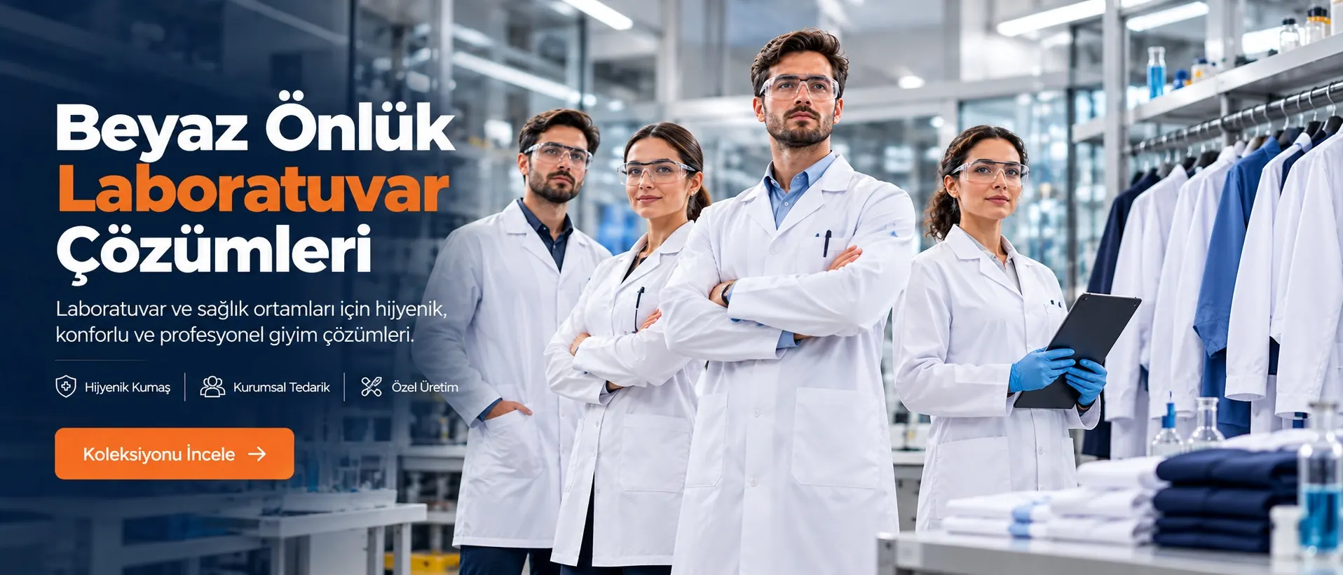 Beyaz Önlük Laboratuvar Çözümleri — Laboratuvar ve sağlık ortamları için hijyenik, konforlu ve profesyonel giyim çözümleri.